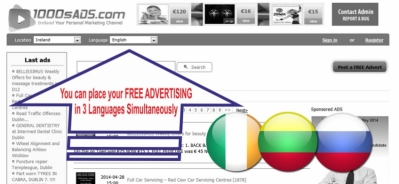 At 1000sADS.com You can place your FREE ADVERTISEMENT in three languages simultaneously