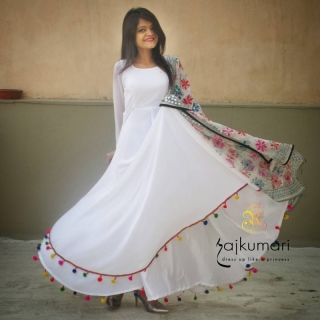 Online Light Pink Lashkara Anarkali at Rajkumari Dress Up Like A Princess.
