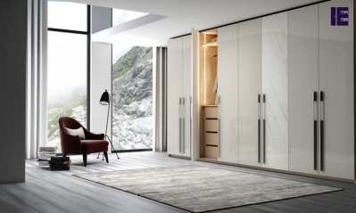 Fitted Hinged wardrobe with long handle in light grey gloss and white gloss levanto stone finish 1 (1).jpg