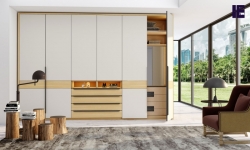 HInged Fitted wardrobe with chest drawers in Light grey perfect matt and Kaisersberg light oak finish 1 (1).jpg