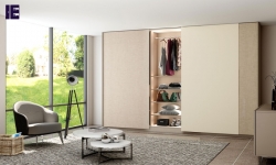 Fitted Sliding Wardrobe with frameless Top hung Doors in  Combination of Beige Linen and Crema Beige.jpg