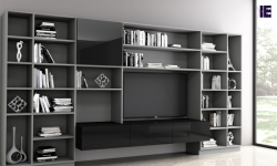 Bespoke Library area with living room TV section in dark grey finish and black gloss finish (2).jpg