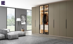 HInged fitted wardrobe with linear glass wardrobe in brown grey finish (1).jpg