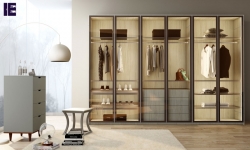 Linear glass fitted hinged wardrobe with aluminium metal grey framed hinged door (1).jpg